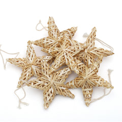 SALCAR Set of 6 Handmade Straw Stars – Natural Christmas Tree Decorations Made of Straw, Five-Pointed Stars for Christmas Tree &amp; Advent Decoration