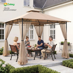 Sekey Garten Pavillon 3x3 m, Gartenzelt mit Moskitonetz, Atmungsaktives Doppeldach 160g/㎡ Polyester