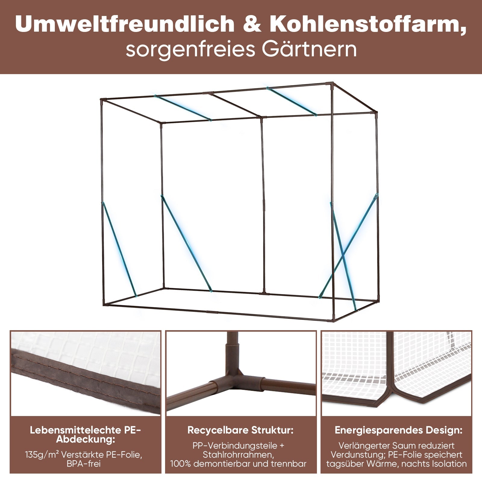 Sekey Tomatengewächshaus Tamara XL Folien-Gewächszelt mit aufrollbarer Tür, stabiler Rahmen 200 x 77 x 146/170 cm Sekey