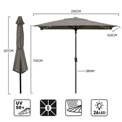 Sekey Sonnenschirm 210 x 140 cm Aluminum Sonnenschirm Rechteckig, mit Kurbel Sekey