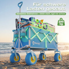 Sekey Bollerwagen faltbar mit Luftreifen 23×10 cm – Strand Bollerwagen klappbar bis 200 kg, 200L Transportwagen für Strand, Camping & Familie, 4032