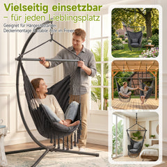 Sekey Hängesessel mit 2 Kissen & Seitentasche – Boho Hängestuhl für Balkon, Garten & Indoor – Anthrazit