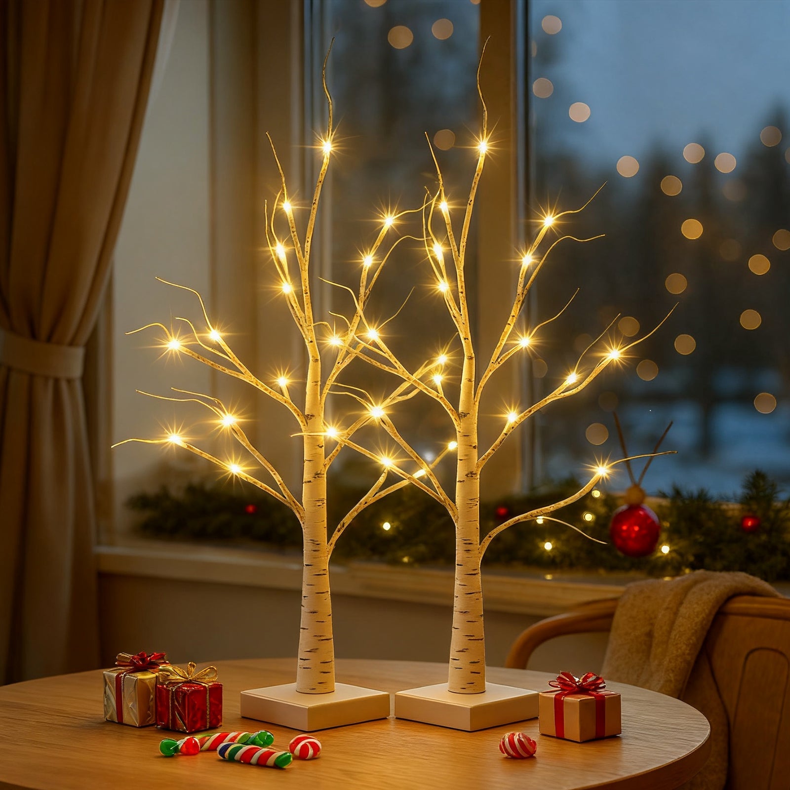 Salcar LED Lichterbaum 60 cm, Birke mit 24 warmweißen LEDs, USB/Batteriebetrieben, Weihnachts- und Partydeko für Zuhause, Geburtstag, Hochzeit, Innendekoration Salcar