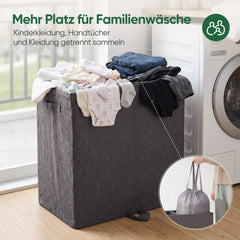 Sekey Wäschekorb mit Deckel 160L, Doppelter Wäschesammler mit 2 herausnehmbaren Wäschesäcken, Wäschekorb 2 Fächer für helle & dunkle Wäsche, Große Wäschebox für Bad, Schlafzimmer & Waschküche