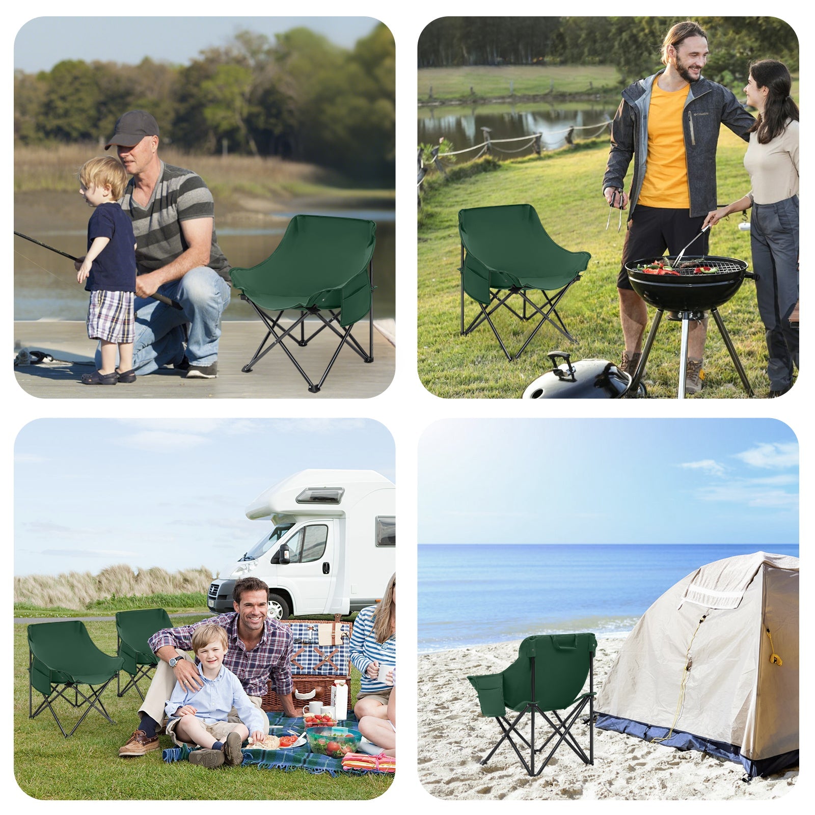 Sunula Campingstuhl Faltbar Ultraleicht, 1/2 Stück, Tragbar mit Tragetasche und Seitentaschen, 100 kg Belastbar, Rutschfeste Füße, Mondstuhl Design, Für Camping, Angeln, Picknick, Garten, Strand, 600D Oxford-Stoff Sekey