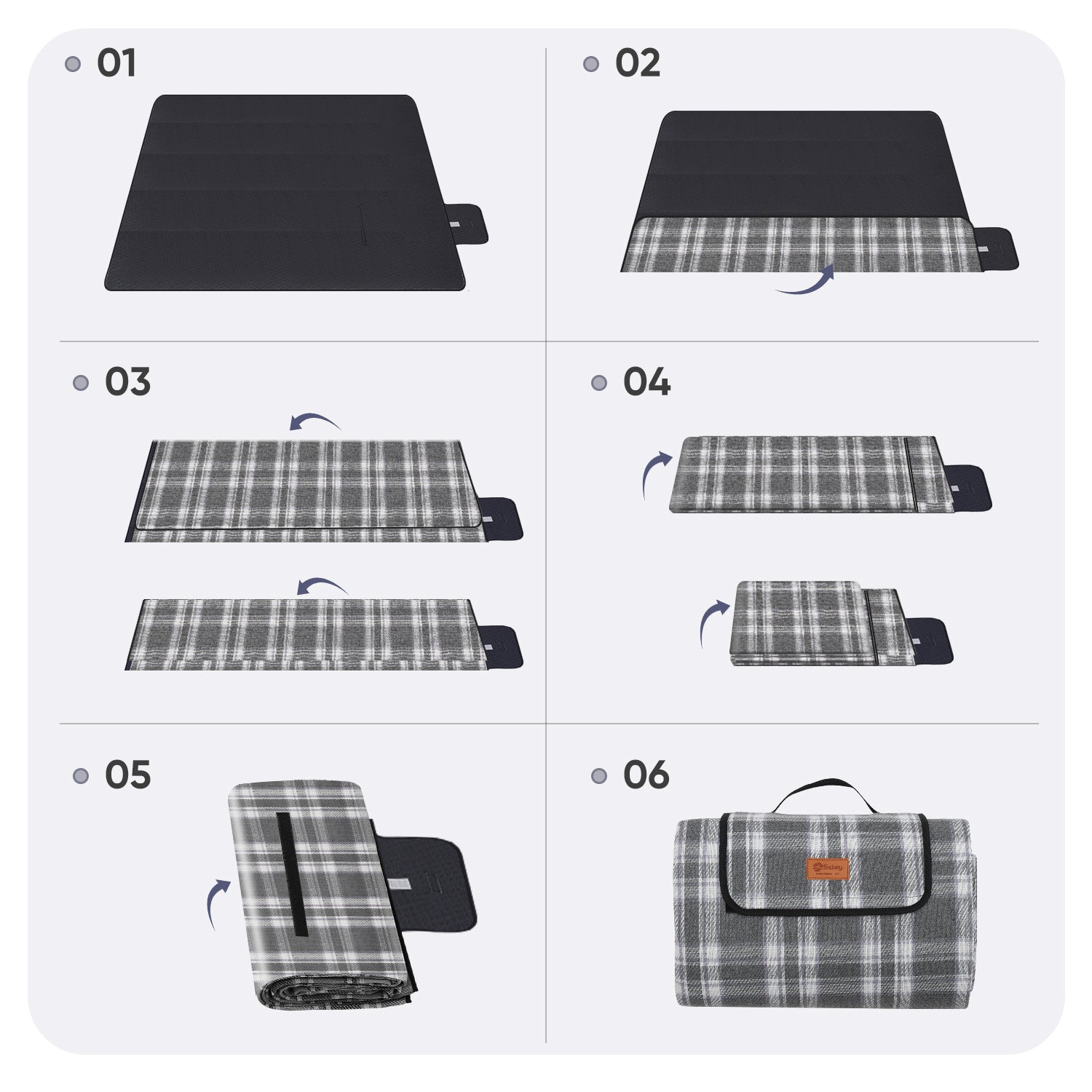 Sekey XXL Picknickdecke 200x200 cm – Waschbare & Schmutzabweisende Camping- und Stranddecke, Faltbar & Gepolstert für Outdoor, Park & Garten Sekey