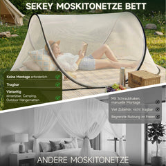 Sekey Pop Up Moskitonetz Bett 200×80×56 cm – Faltbares Reise-Mückennetz, Ultraleichtes Camping Bettzelt, 2 Reißverschlüsse, Insektenschutz für Indoor & Outdoor