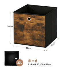 Sekey Aufbewahrungsboxen 6er Set in Holzoptik | Stoffboxen 30 × 30 × 30 cm natürliches Design & stabile Struktur
