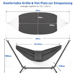 Sekey Hängematte mit Gestell – Höhenverstellbare Doppelhängematte bis 200 kg, freistehend mit Stahlrahmen & 2 Tragetaschen für Garten, Balkon, Terrasse, Camping & Indoor