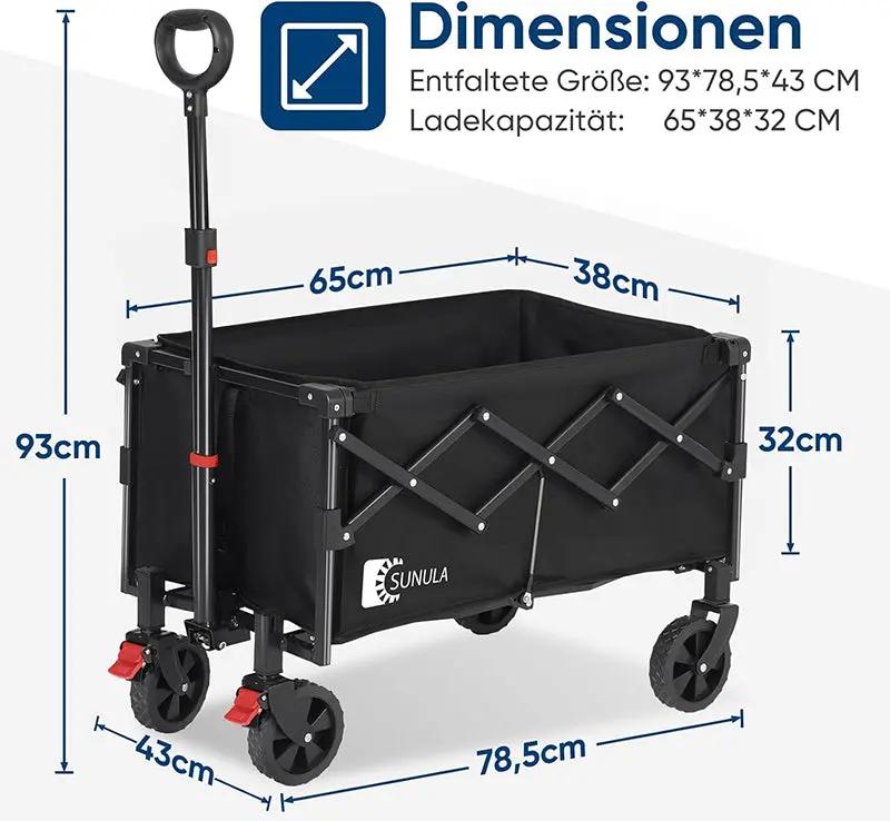 Sunula 80L / 100KG Faltbarer Bollerwagen, mit Bremsen, Halbiertem Eigengewicht Sekey