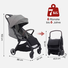 Sekey BW732 Reise-Kinderwagen Ultraleicht & Einhand-klappbar | 3-fach verstellbare Rückenlehne, 4-Rad-Federung, Regenschutz, 5-Punkt-Gurt, Handgepäckgeeignet