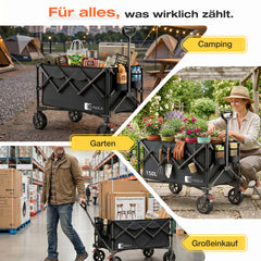 Sunula Faltbarer Bollerwagen 120 kg – 150L Handwagen mit Geländerädern, Bremsen & Einhandgriff, 3024