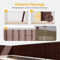 Sekey Balkon Sichtschutz in Holz-Optik Braun – Wetterfeste Sichtschutzmatte aus Kunststoff, Wasserdicht, UV-beständig & Schimmelfrei, Windschutz für Balkon, Garten & Terrasse inkl. Kabelbinder