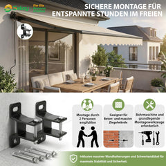 Sekey Gelenkarmmarkise 300x250 cm Beige mit Handkurbel – 0–53° stufenlos neigbar, Doppel-Stahlseilzug, 280g/m² wasserdichtes Polyester, UV50+ Sonnenschutz für Balkon, Terrasse & Garten