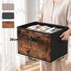 Sekey Aufbewahrungsboxen mit Deckel & Griffen – Faltbare Stoffboxen Organizer 50×30×30 cm, stapelbar für Kleiderschrank & Regal – 3er/6er Set, Holzoptik