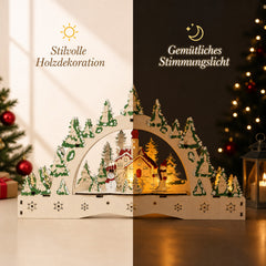 Salcar LED Schwibbogen aus Holz, 3D Weihnachtsdeko mit verschneiter Altstadt und Fachwerkhäusern, 13 warmweiße LEDs, batteriebetriebener Lichterbogen für Tisch, Fensterbank & Sideboard