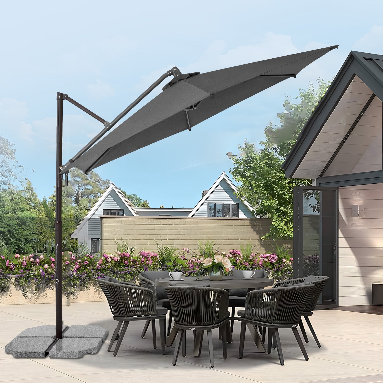 Sekey Ampelschirm 300 cm Aluminium Sonnenschirm mit 360° Drehung, Neigefunktion, UV50+ Schutz Sekey