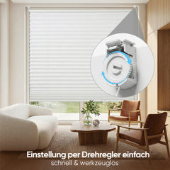 Sekey Klemmfix Plissee ohne Bohren – freihängend, verstellbare Schnurspanner, 1,5 cm Alu-Schiene, Weiß