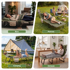 Sekey Faltbett klappbar mit Matratze & Kissen 193x70 cm – verstellbares Campingbett mit 6-fach Rückenlehne, bis 150 kg belastbar, Gästebett für Camping, Garten & Zuhause