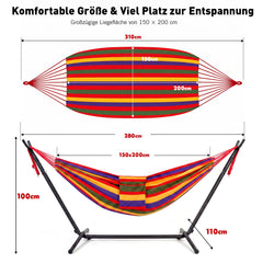 Sekey Hängematte mit Gestell – höhenverstellbare Doppelhängematte bis 200 kg, freistehend mit Stahlrahmen & 2 Tragetaschen für Garten, Balkon, Terrasse & Outdoor