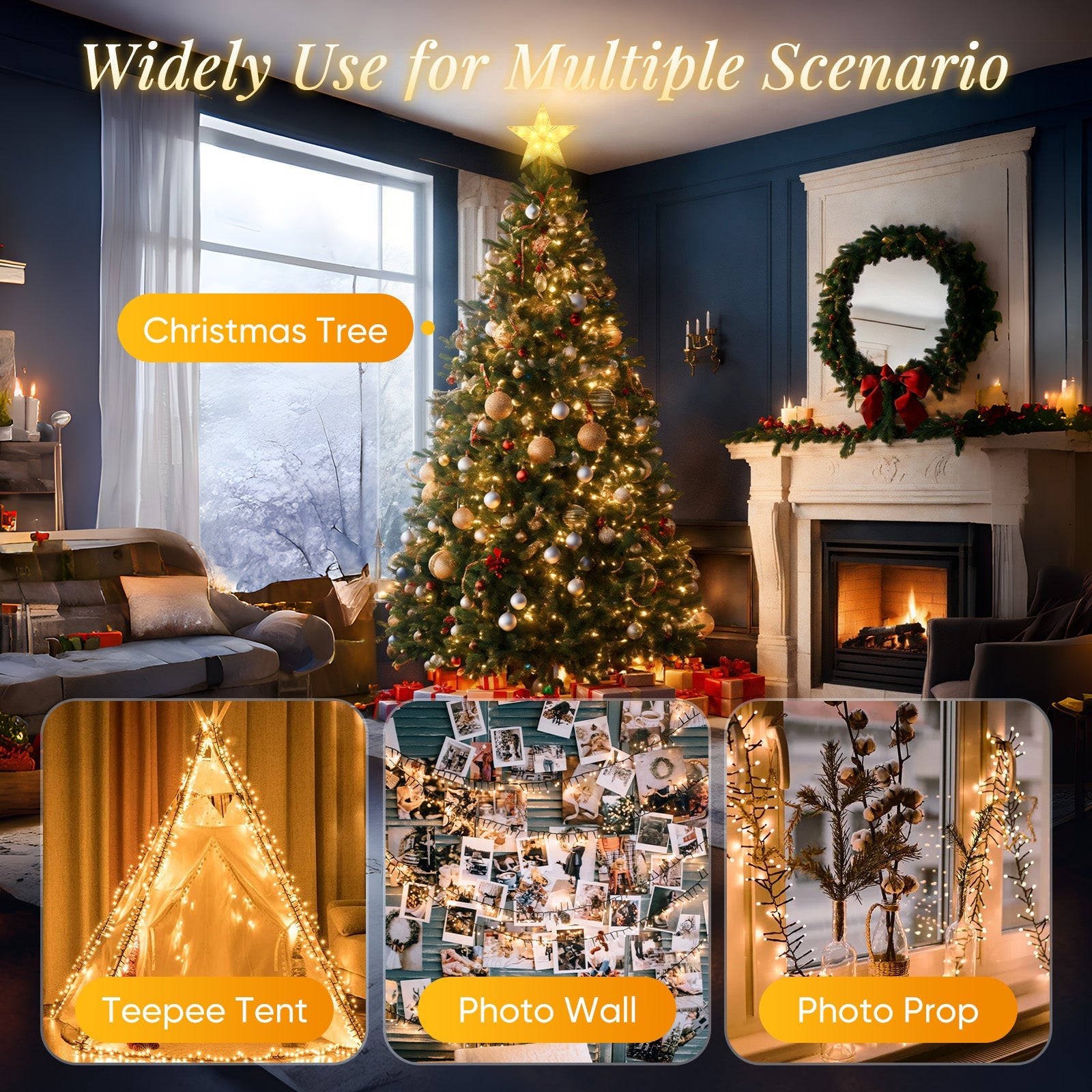 Salcar 3m LED Weihnachtsbaum-Lichterkette mit 10 Girlanden, Sternspitze & 360 LEDs – 8 Modi, Warmweiß, Sicher & Energiesparend Salcar