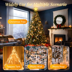 Salcar 3m LED Weihnachtsbaum-Lichterkette mit 10 Girlanden, Sternspitze & 360 LEDs – 8 Modi, Warmweiß, Sicher & Energiesparend Salcar