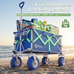 Sekey Bollerwagen faltbar mit Luftreifen 23×10 cm – Strand Bollerwagen klappbar bis 200 kg, 200L Transportwagen für Strand, Camping & Familie, 4032