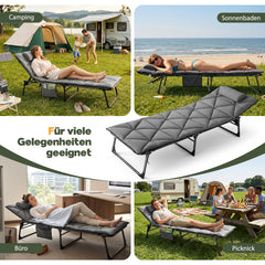 Sekey Campingliege klappbar mit Matratze & Kopfkissen, 6-fach verstellbare Rückenlehne, Feldbett bis 150 kg, Gartenliege, Sonnenliege & Gästebett 190 × 68 cm