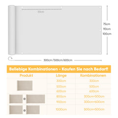 Sunula Balkon Sichtschutz, blickdicht, PES Balkonverkleidung, Windschutz, ohne Bohren, mit Nylon-Kabelbinder und Kordel, patentierte reißfeste Ösen, wetterfest, taupe SEKEYMALL