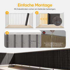 Sekey Balkon Sichtschutz in Dunkelgrau – Moderne Sichtschutzmatte in Holz-Optik, Wetterfest, Wasserdicht, UV-beständig & Schimmelfrei, Windschutz für Balkon, Garten & Terrasse inkl. Kabelbinder
