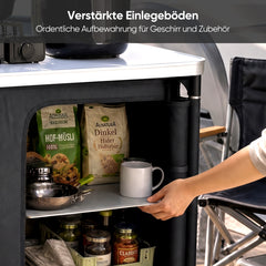 Sekey Campingschrank faltbar mit Tischplatte, Campingküche Outdoor 79 x 48 x 96 cm, Campingküche mit 6 Fächern, Aluminiumgestell, MDF-Arbeitsplatte, für Camping, Wohnmobil & Garten