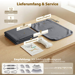 Sekey Sonnensegel Wasserdicht Rechteckig – Dunkelgrau, ohne Mittelnaht, 160 g/m² PES, mit Edelstahl-Ringen & Lotus-Effekt, reißfest, 95% UV-Schutz für Balkon, Terrasse & Garten