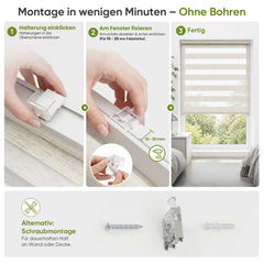 Salcar Doppelrollo Klemmfix Leinenoptik Beige – Duo Rollo ohne Bohren für Fenster, Zebra Rollo mit natürlicher Leinenstruktur und Sichtschutz