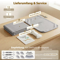 Sekey Sonnensegel Rechteckig – Hellgrau, Wasserdicht, 160 g/m² PES, Mit Naht & Reißfest, 95% UV-Schutz, Wetterfest für Balkon, Terrasse & Garten