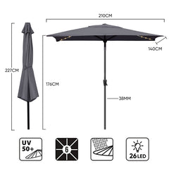 Sekey Sonnenschirm 210 x 140 cm Aluminum Sonnenschirm Rechteckig, mit Kurbel Sekey