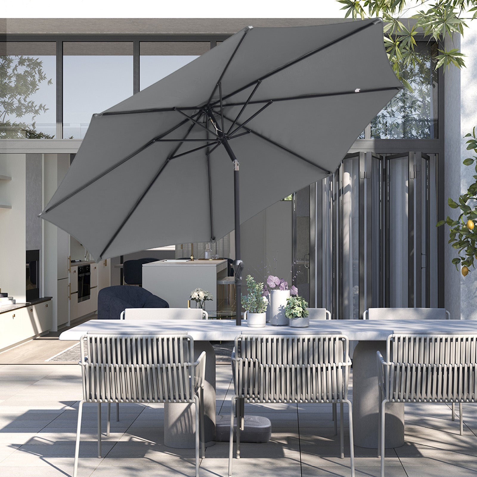 Sekey Sonnenschirm 300 cm Alu Gartenschirm Rund, Marktschirm Knickbar, mit Kurbel Sekey