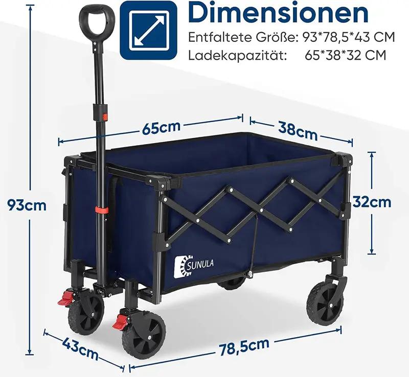 Sunula 80L / 100KG Faltbarer Bollerwagen, mit Bremsen, Halbiertem Eigengewicht Sekey