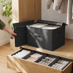 Sekey Aufbewahrungsboxen mit Deckel & Griffen – Faltbare Stoffboxen Organizer 50×30×30 cm, stapelbar für Kleiderschrank & Regal – 3er/6er Set, Anthrazit