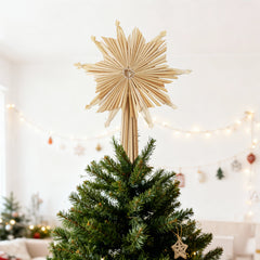 Salcar Christbaumstern aus Stroh 25,5 cm Schneeflocke – Handgefertigter natürlicher Baumspitzenstern, nachhaltiger Strohstern für Weihnachtsbaum Deko im skandinavischen Stil