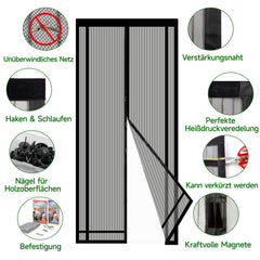 Sekey Zuschneidbar Magnet Fliegengitter Tür aus Polyester, Schwarz