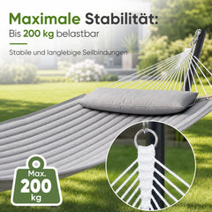 Sekey XXL Doppelhängematte mit Kissen – Gepolsterte Hängematte für 2 Personen, bis 200 kg belastbar, mit Bambus-Spreizstäben und Tragetasche für Garten, Balkon & Camping