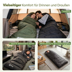 Sekey 3-Jahreszeiten Schlafsack 220×80 cm – 2-in-1 Deckenschlafsack (10–20 °C), 1,45 kg Leicht, mit Fußbelüftung & Anti-Klemm-Reißverschluss, für Camping & Outdoor – Anthrazit / Grün