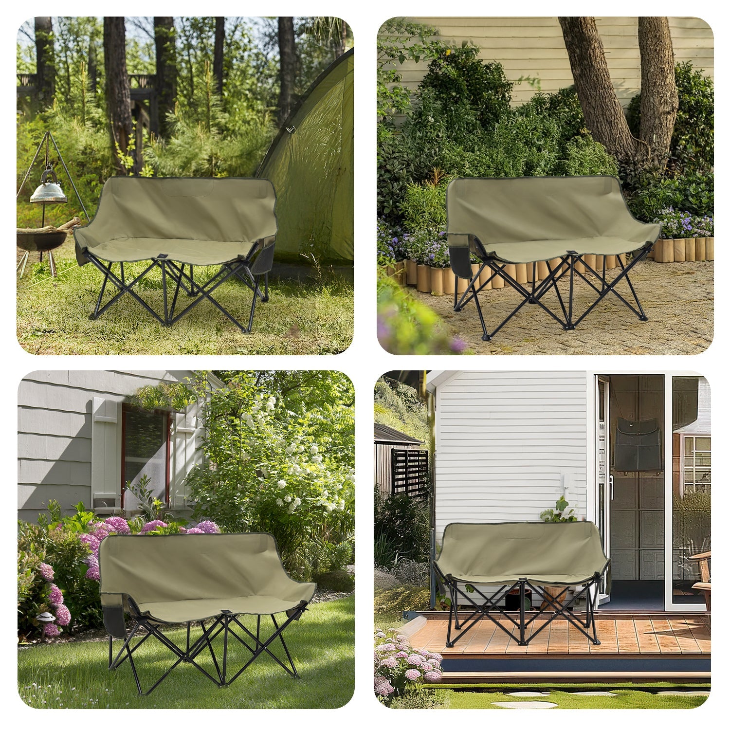 Sunula Faltbarer Campingsofa für 2 Personen, Tragbarer Campingstuhl bis 150 kg, Mit Armlehne und Tragetasche, Outdoor-Faltstuhl, Ideal für Picknick, Camping, Garten, Balkon, Angeln Sekey