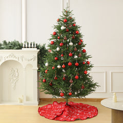 Salcar Beidseitig bestickte Weihnachtsbaumdecke in Rot und Weiß – Doppelseitiger Christbaumrock mit Rentier- & Schneeflockenmotiv