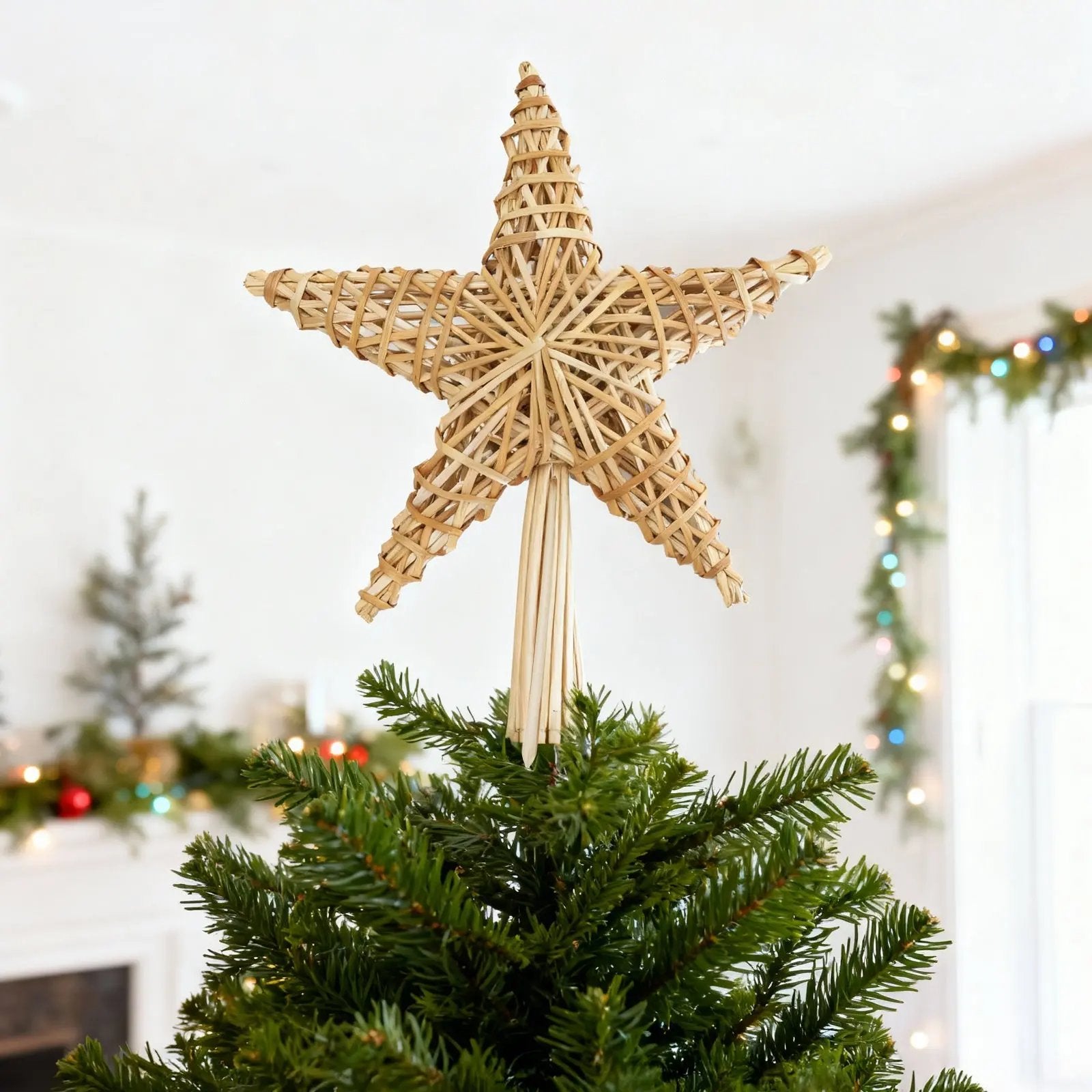Salcar Christbaumspitze Strohstern Weihnachtsbaum Dekoration für Weihnachten, Tannenbaumspitze für den Christbaum, 25cm Salcar