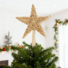 Salcar Christbaumspitze Strohstern Weihnachtsbaum Dekoration für Weihnachten, Tannenbaumspitze für den Christbaum, 25cm Salcar