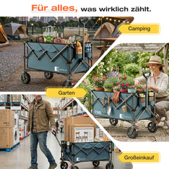 Sunula Faltbarer Bollerwagen 120 kg – 150L Handwagen mit Geländerädern, Bremsen & Einhandgriff, 3024