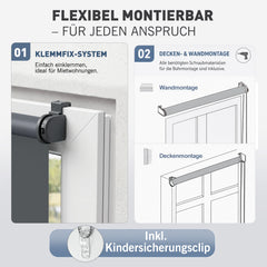 Salcar Thermorollo ohne Bohren Klemmfix Anthrazit – Verdunkelungsrollo für Fenster & Tür mit Thermobeschichtung, Sonnenschutz, Hitzeschutz & Sichtschutz