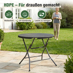 Sekey Runder Klapptisch Ø 81 cm – Campingtisch & Balkontisch klappbar, stabiler Gartentisch in Holzoptik, Beistelltisch für Balkon, Garten & Terrasse