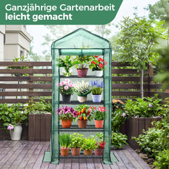 Sekey Mini-Gewächshaus für Tomaten mit 4 Ebenen Kompaktes Foliengewächshaus für Balkon & Garten, Stabil & Platzsparend (160×70×50 cm) Sekey